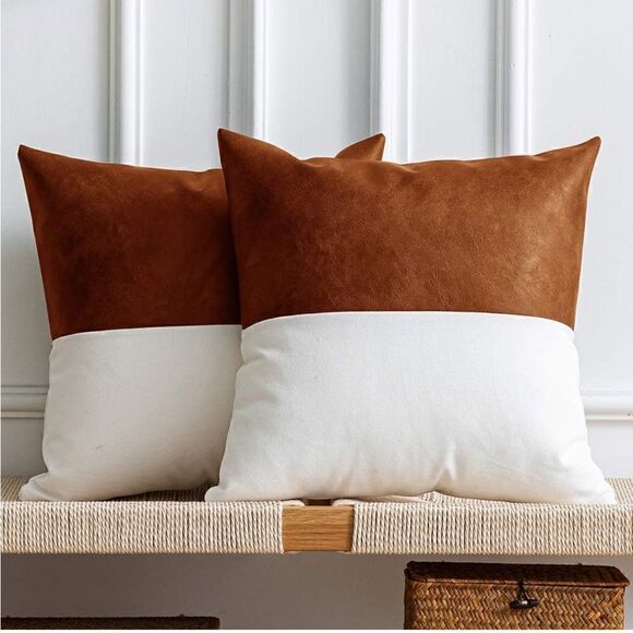 Classy Leather Throw Pillow Covers 18x18” - Picture 1 of 5